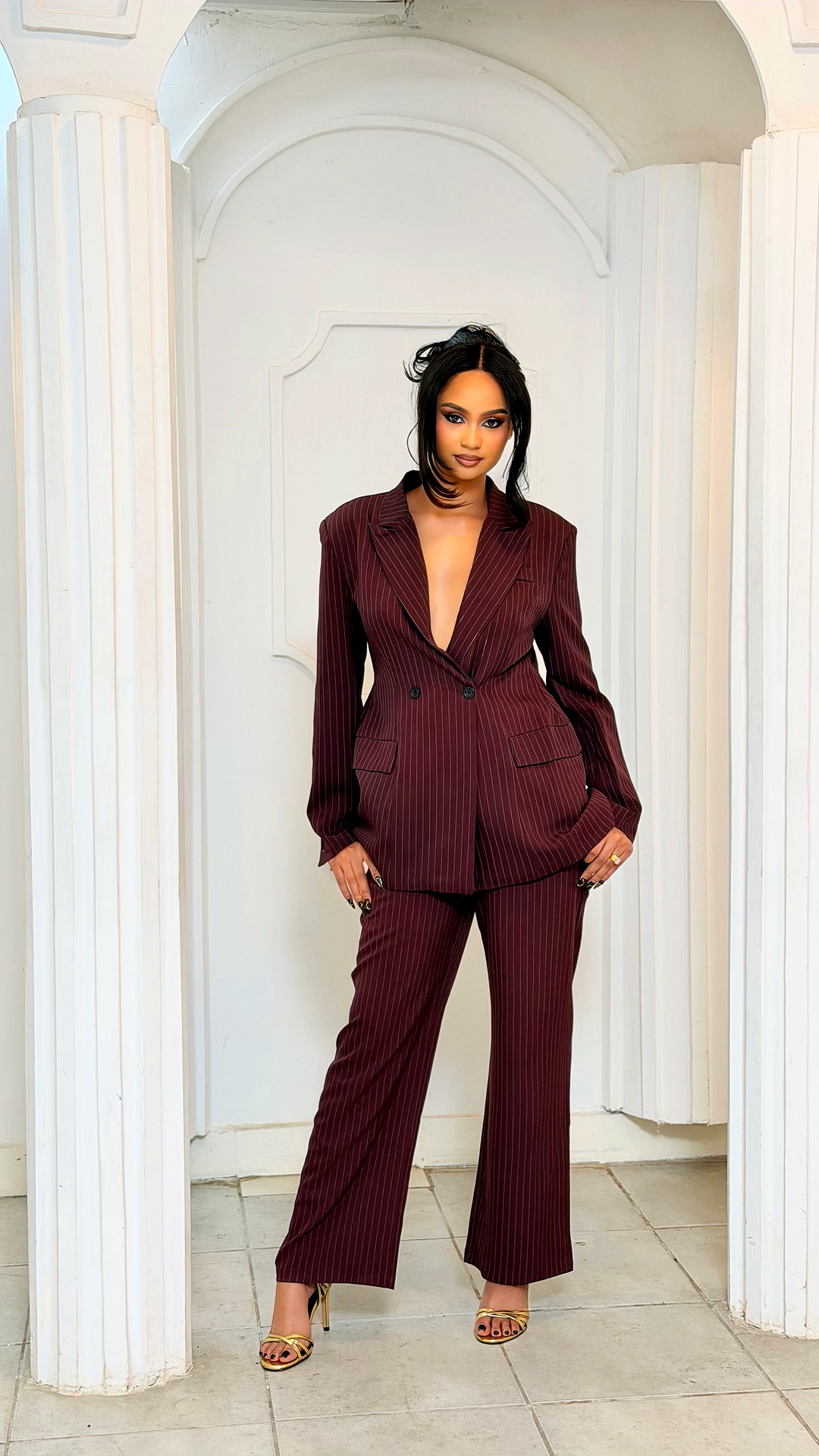Margaux Pinstripe Suit in Burgundy
